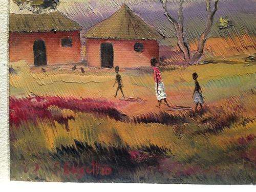 Listed Artist SIMON MOROKE LEKGETHO oil painting. 1962 Authentic and Very Rare